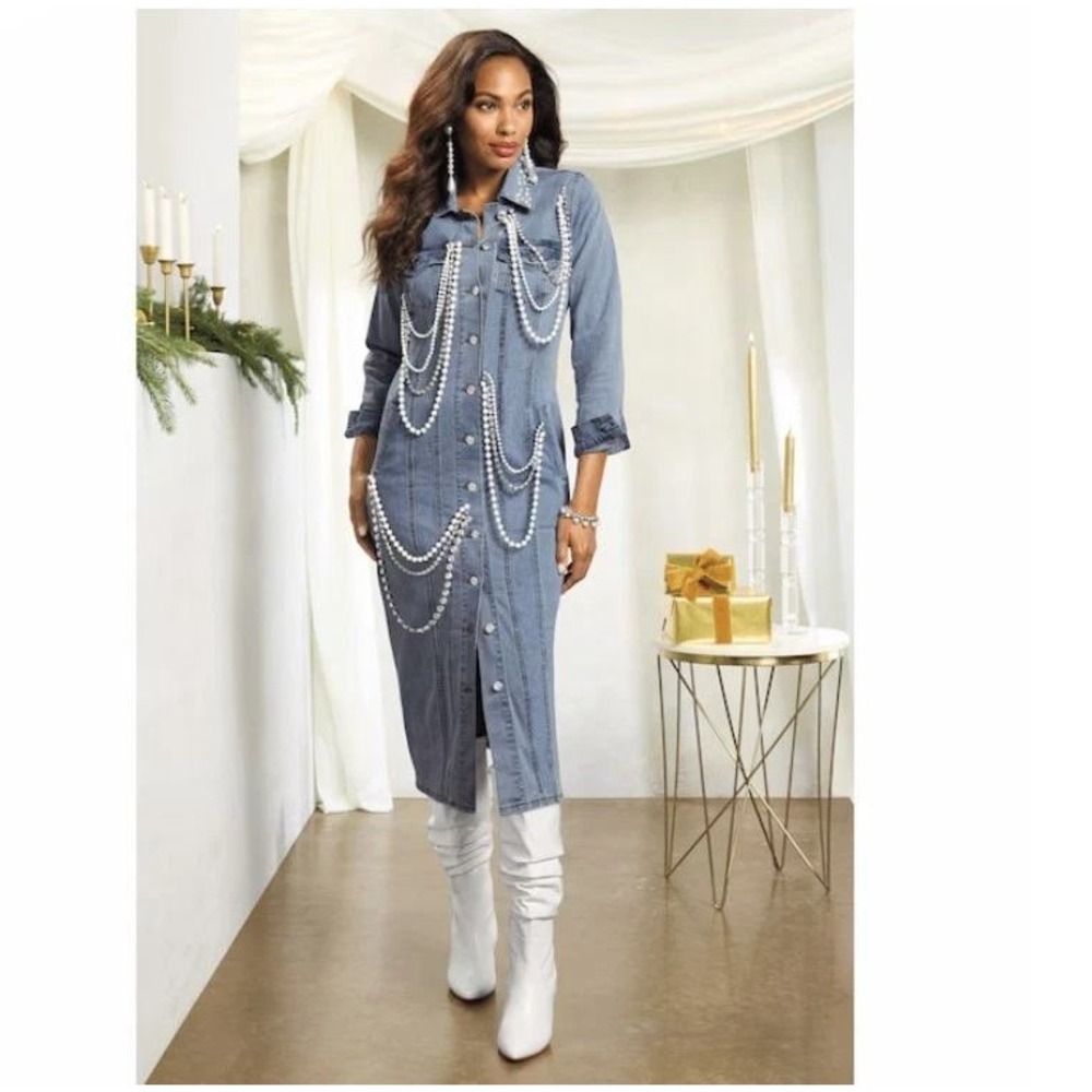 Ashro Niveda Embellished Denim Sheath Dress -Size XL